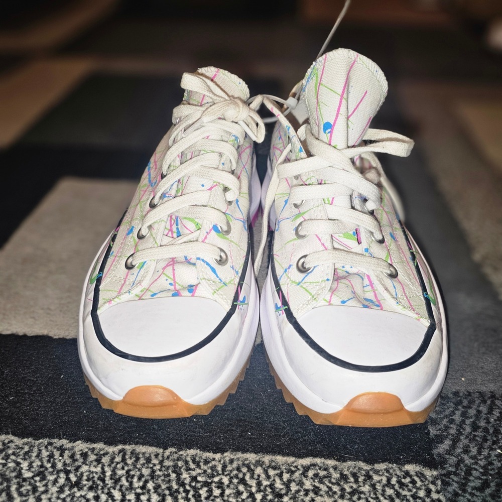 Converse Run Star Hike Low Top Women Size 9 White Paint Splatter Excellent - Picture 4 of 6